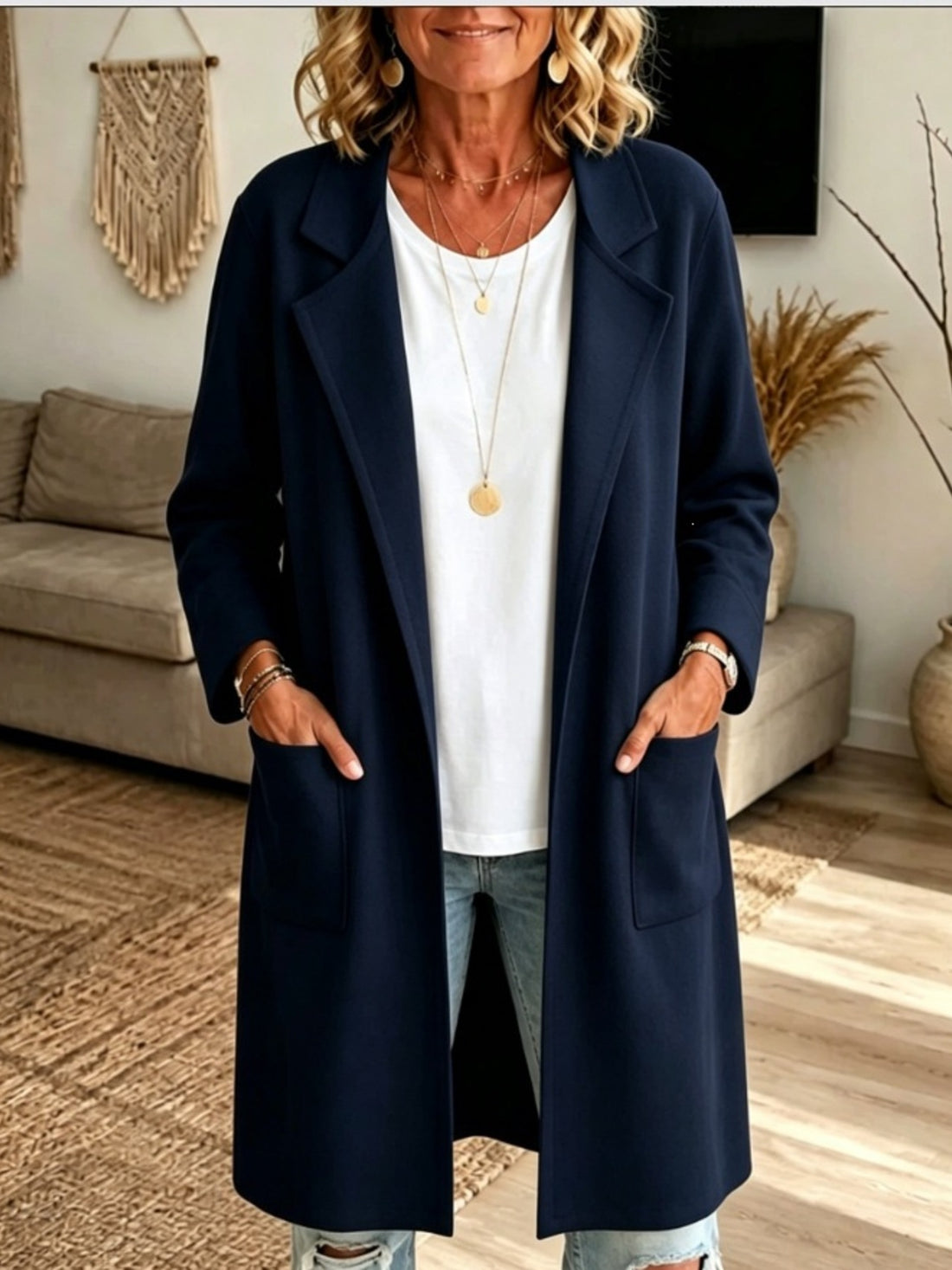 Navy Blue relaxed cardigan with collared