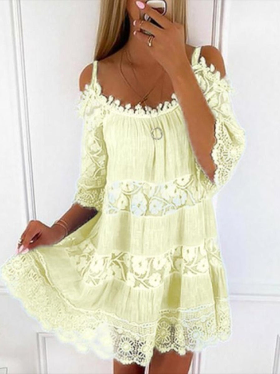 Black Bohemian Lace Cold Shoulder Mini Dress Plus Size