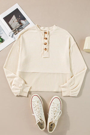 Corded Texture Lantern Sleeve Henley Sweatsuit option 8