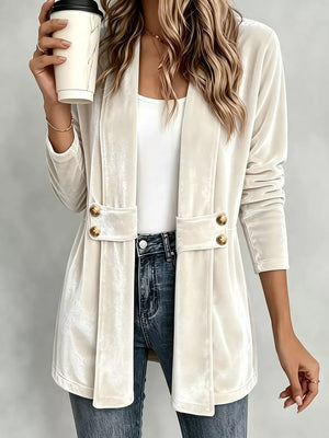 Red Elegant Velvet Open-front Cardigan