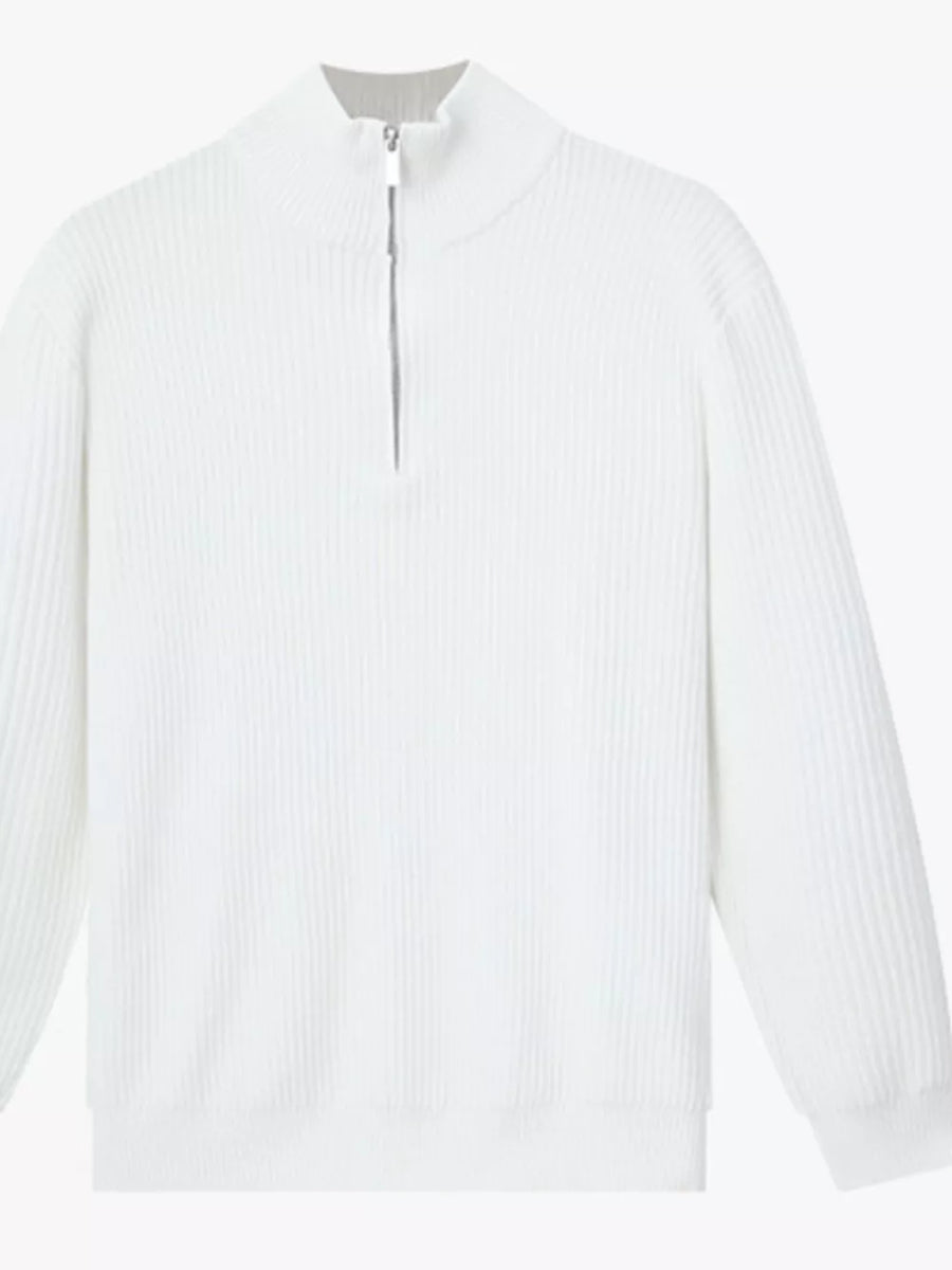 White Men's Plus Size Ribbed Half-zip Sweater