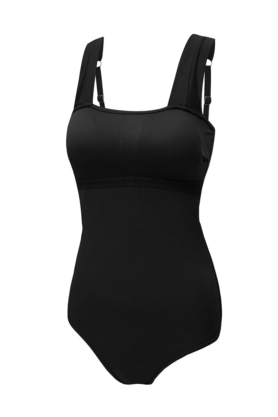 black with one-piece swimsuit with ruched