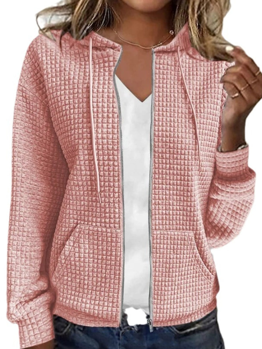 zip hoodie in blush pink featuring zipper and relaxed fit