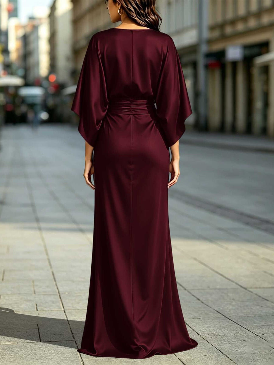 taupe straight maxi dress with boat neck