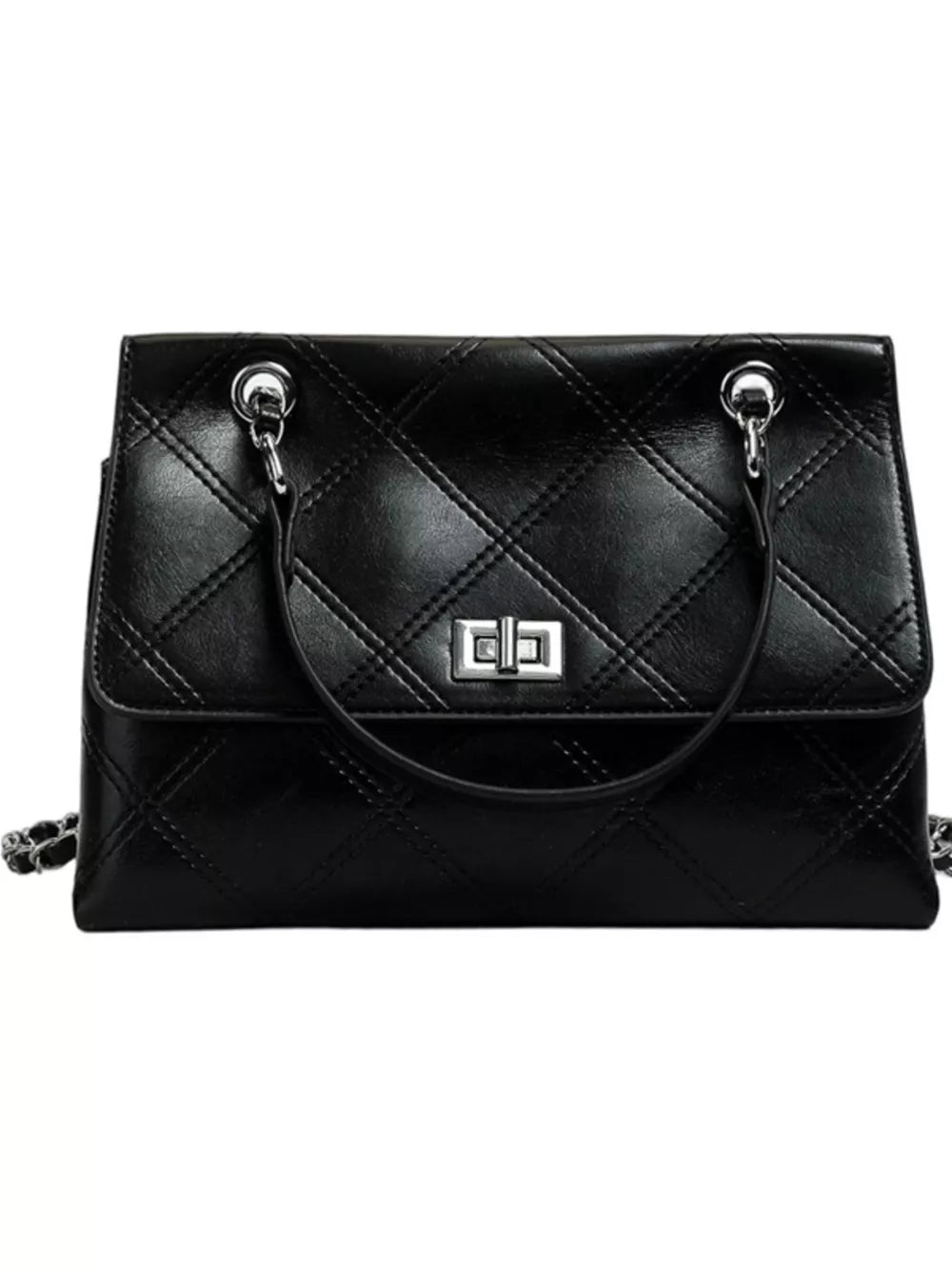 black handbag with chain strap and null