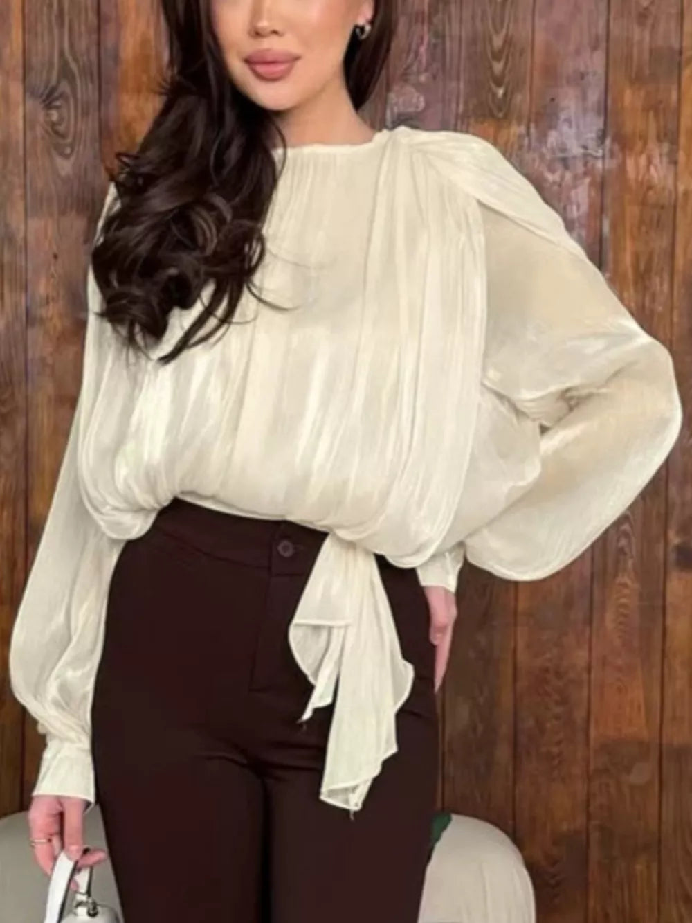 Tan blouse with cropped and pullover
