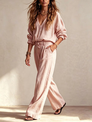 100% polyester Care instructions: Machine wash cold lounge set in Pink with relaxed silhouette