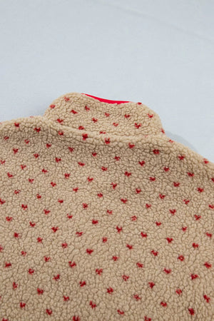Heart Pattern Fleece Colorblock Collar Sweatshirt option 7