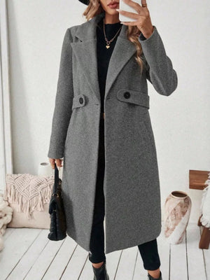 Brown Elegant Lapel Collar Belted Trench Coat Plus Size
