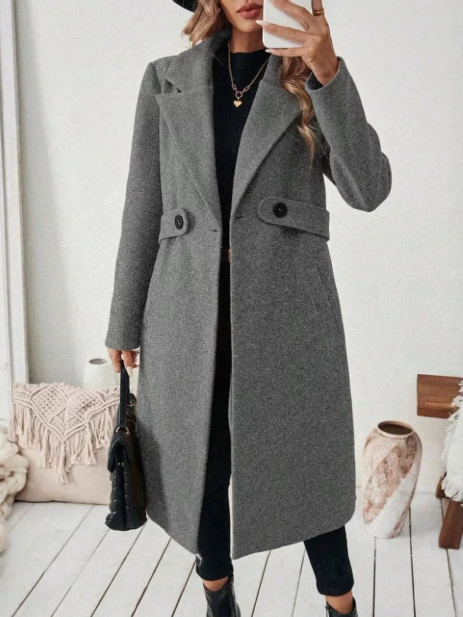 Brown Elegant Lapel Collar Belted Trench Coat Plus Size