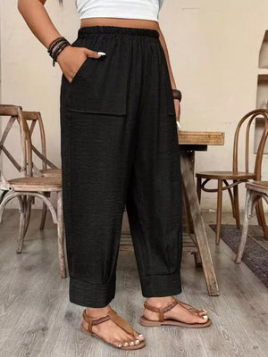wide-leg pants in Burgundy with pocketed and ankle-length