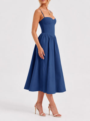 Sweetheart Neck Midi Cami Dress in Pink with zipper