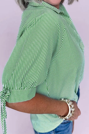 Striped Collared Split Neck Half Sleeve Blouse option 4