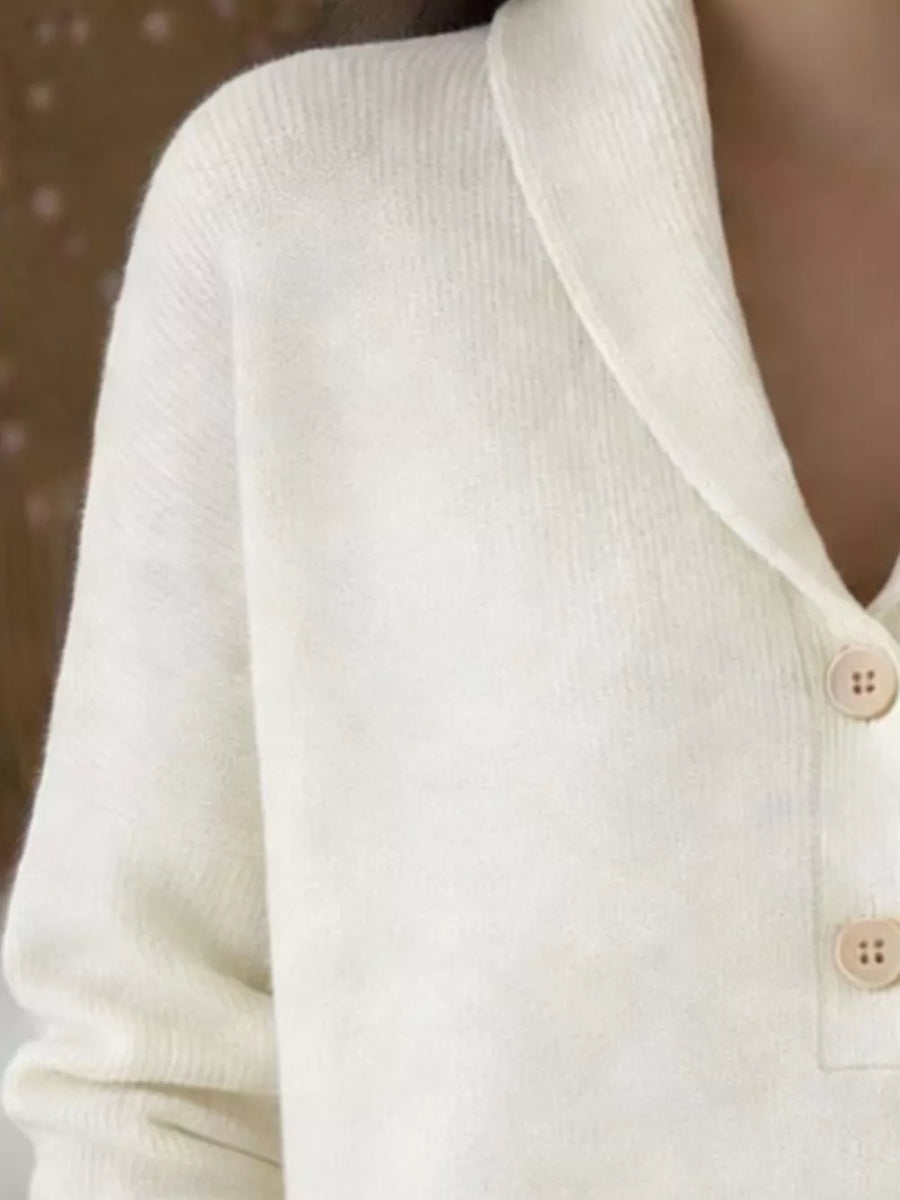 Button Detail Long Sleeve Sweater Plus Size in Light Blue