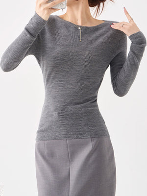 charcoal pullover sweater with herringbone and boat neck