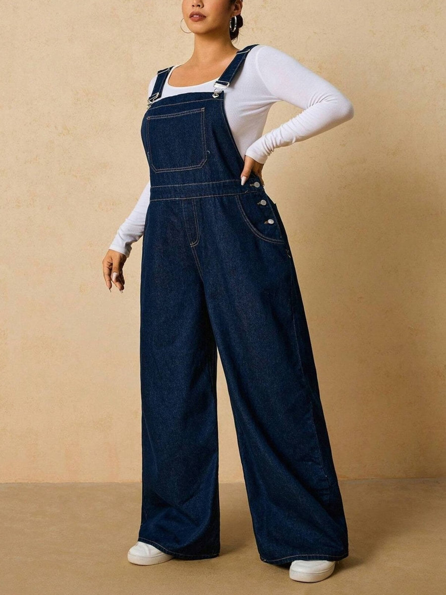 95%cotton,5%spandex Care instructions: Machine wash cold overalls in Navy with loose silhouette