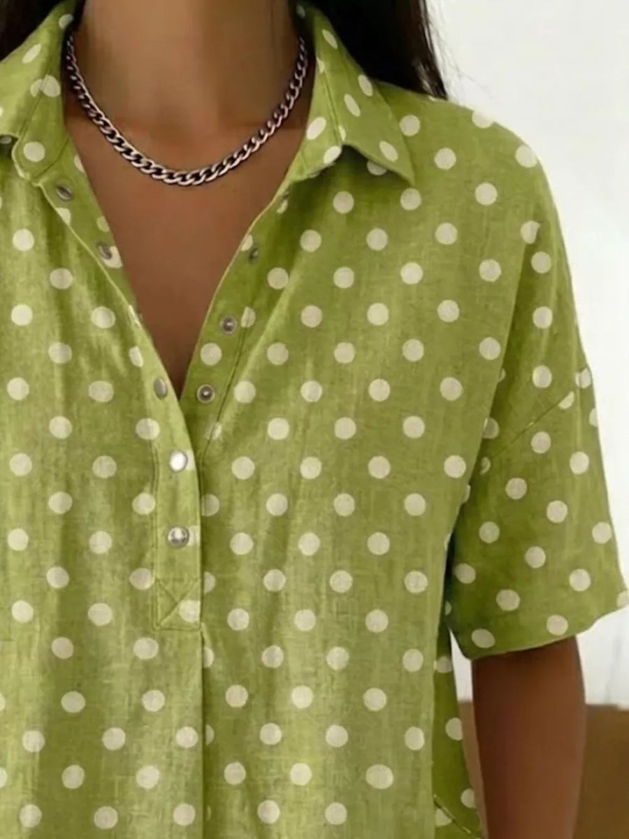 Full Size Polka Dot Short Sleeve Shirt Plus Size, view 11