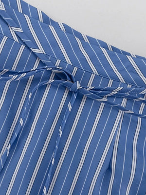 Striped Buttoned Shirt And Mini Skirt Set option 9