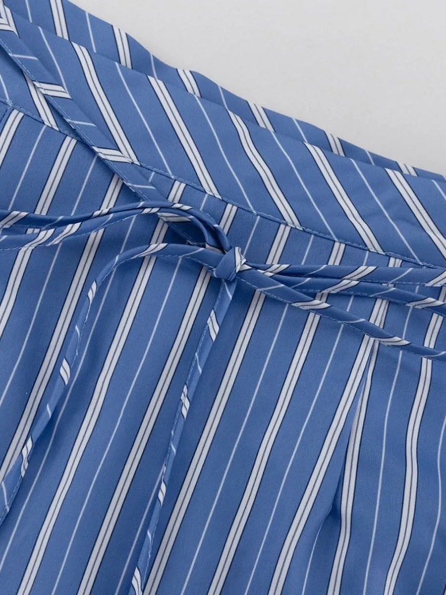 Striped Buttoned Shirt And Mini Skirt Set option 9