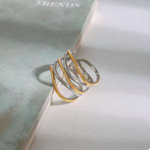 18K Gold-Plated,Stainless Steel Care instructions: Avoid wearing during exercise ring in Gold with multi-band silhouette