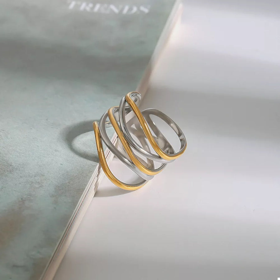 18K Gold-Plated,Stainless Steel Care instructions: Avoid wearing during exercise ring in Gold with multi-band silhouette