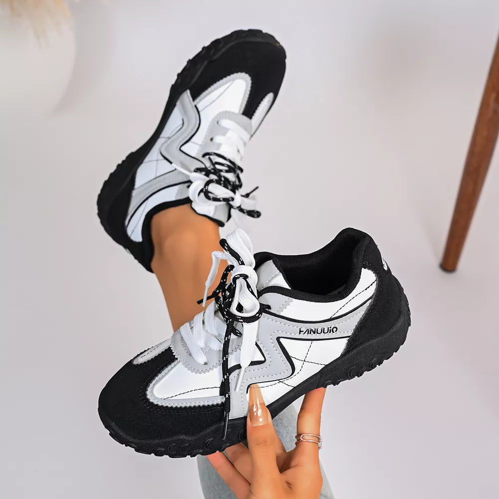 Black with Round Toe Lace Up Sneakers in Black