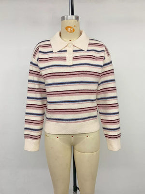 Ribbed Knit Long-sleeve Sweater in Pink, view 11