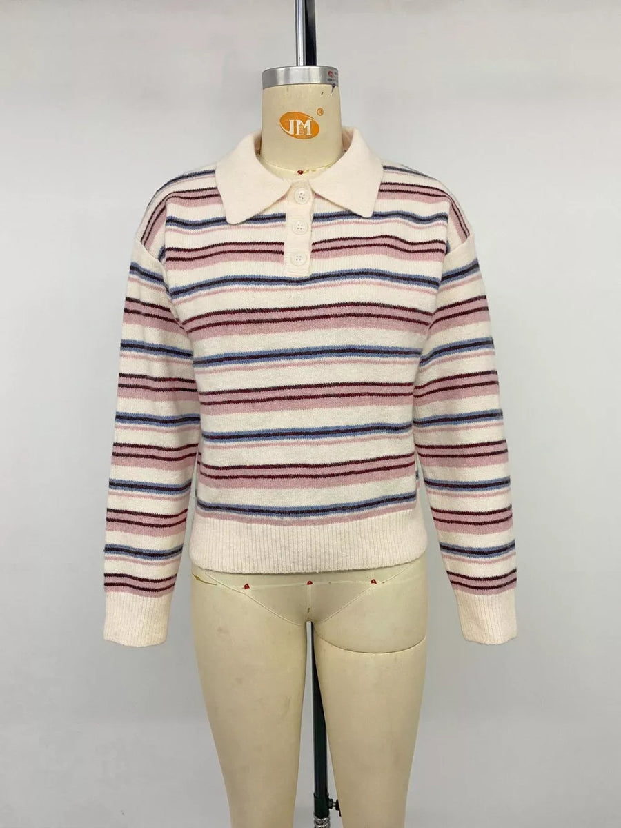 Ribbed Knit Long-sleeve Sweater in Pink, view 11