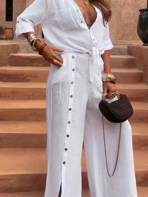 resort button-up shirt in light beige with collared