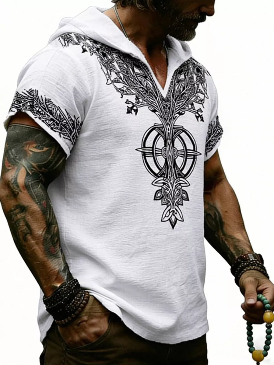 Men's Full Size Printed Hooded Short Sleeve Top in White, view 18