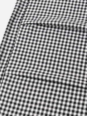 Black wide-leg pants featuring drawstring waist and gingham
