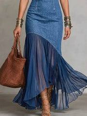 bohemian maxi dress in Dark Blue with mock neck