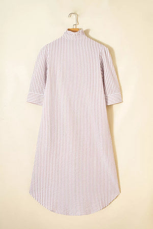 Stripe Frilled Collar Half Sleeve Shirt Dress option 9
