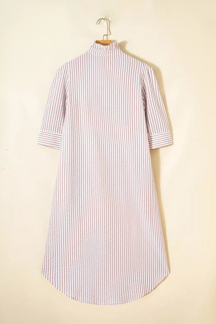 Stripe Frilled Collar Half Sleeve Shirt Dress option 9