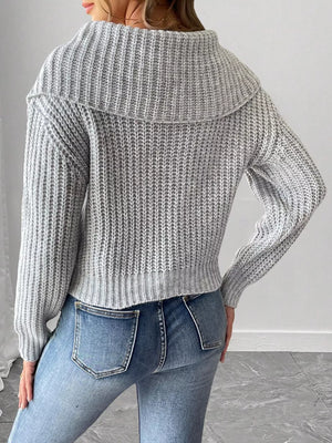 Contrast Bow Long Sleeve Sweater in black with waffle-knit