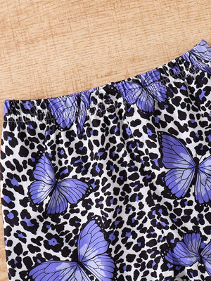 Children's shorts with purple butterflies and leopard print