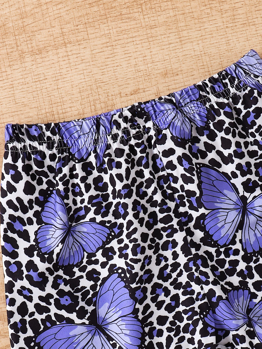 Children's shorts with purple butterflies and leopard print