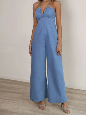 Spaghetti Strap Wide Leg Denim Jumpsuit option 5