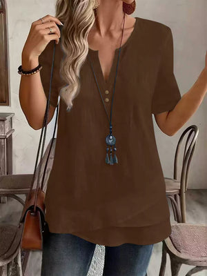 blouse in Burgundy with v-neck and short sleeve