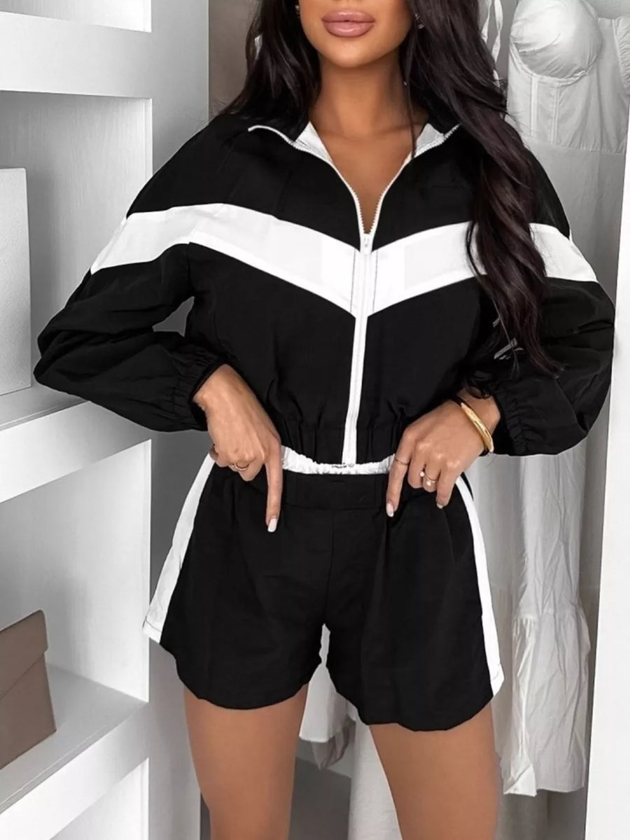 Zip Up Long Sleeve Outerwear And Shorts Set option 8