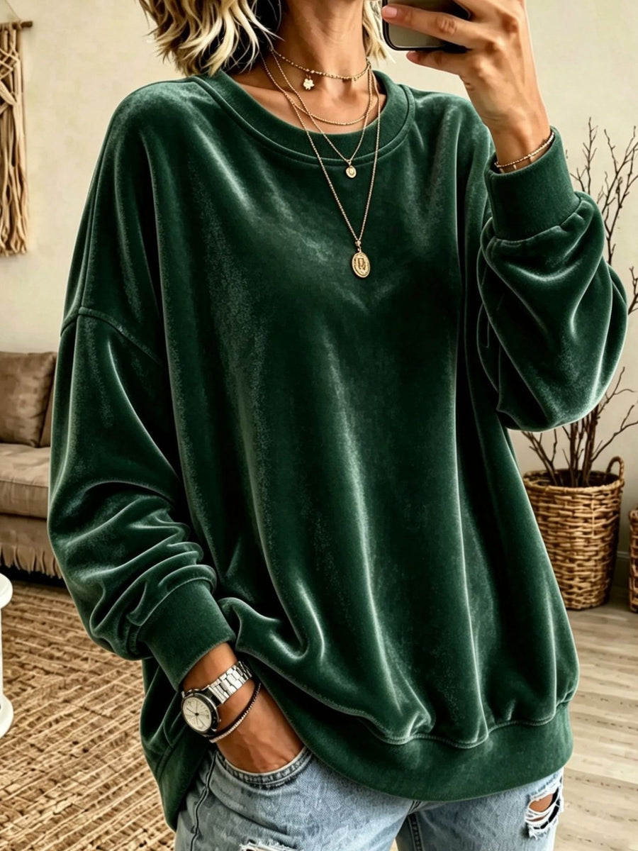 Loose Fit Velvet Dropped Shoulder Sweatshirt in sky blue with dropped shoulder