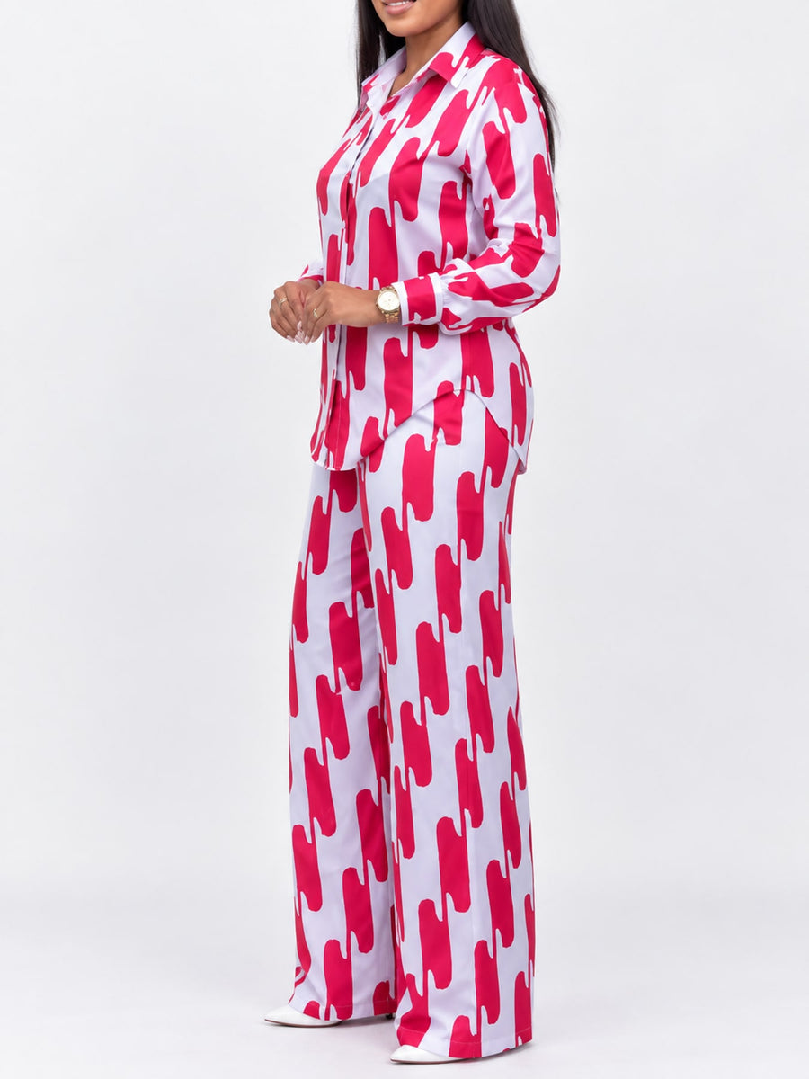 two-piece set in Color with striped and buttoned