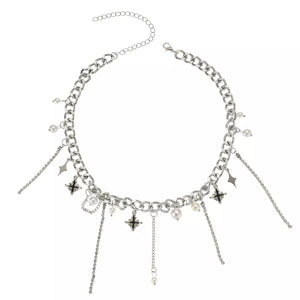 Tassel Star-moon Synthetic Pearl Pendant Choker option 7