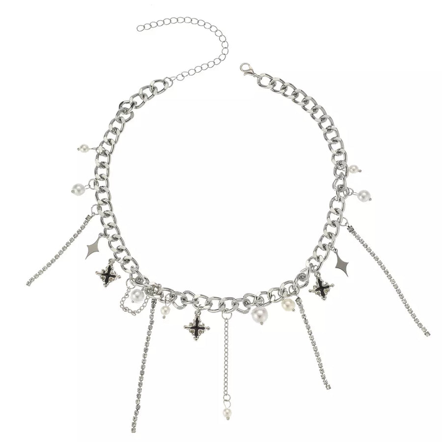 Tassel Star-moon Synthetic Pearl Pendant Choker option 7