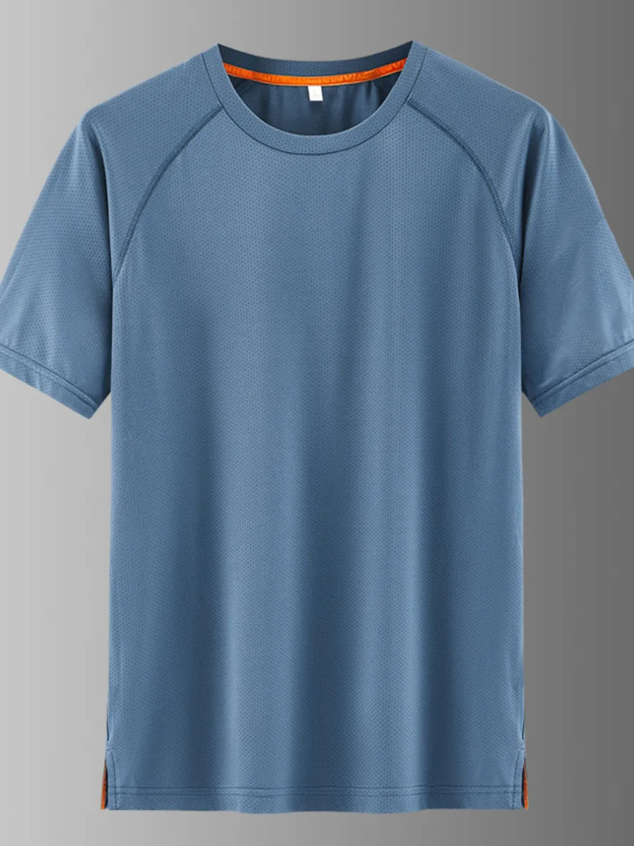 Men's French Blue quick-dry active t-shirt with round neck and short sleeves.