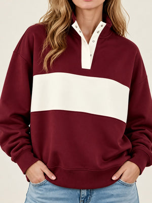 sweatshirt in Light Blue with color-block, abstract-print and buttoned