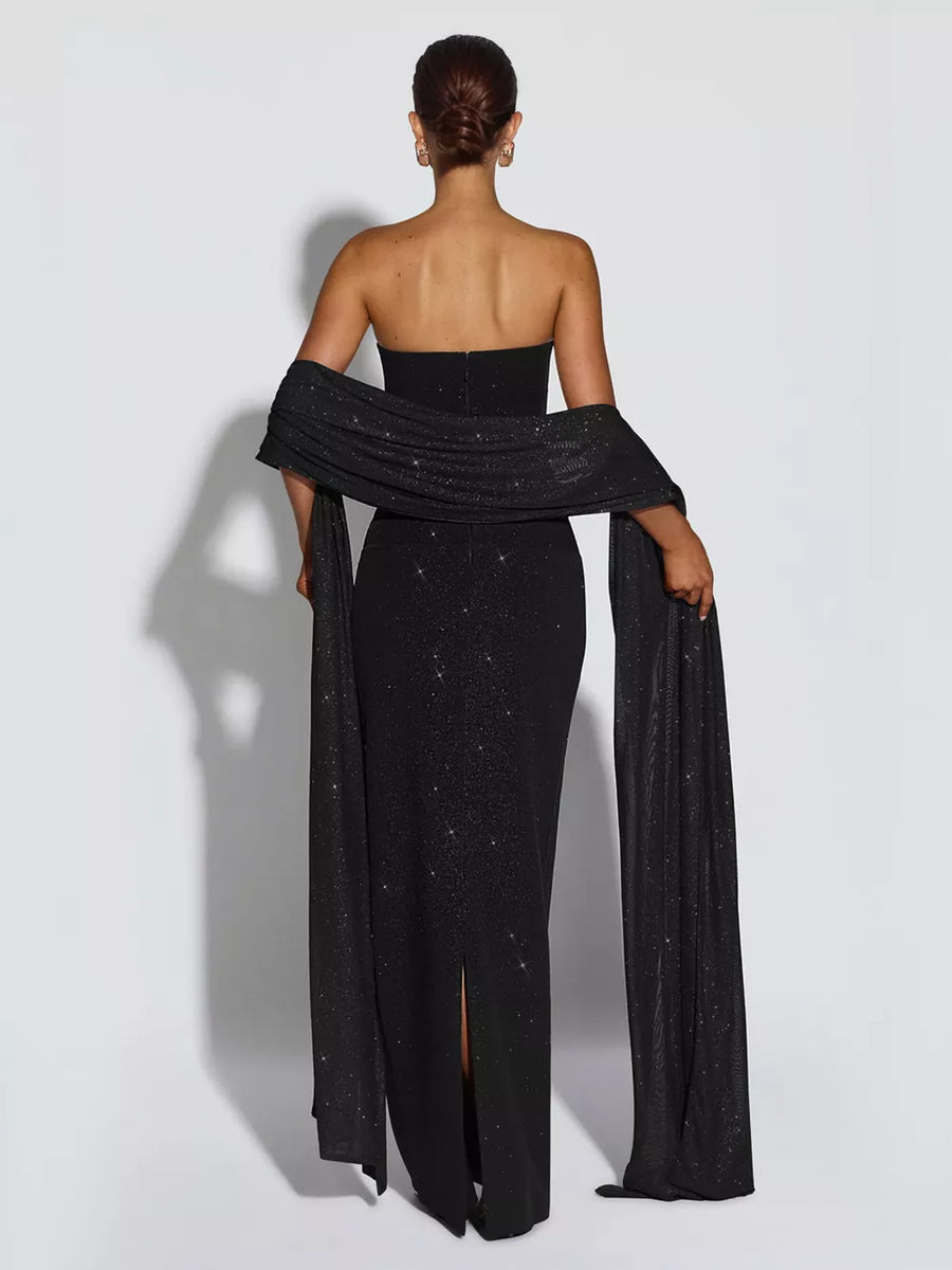 black maxi dress with maxi and pullover