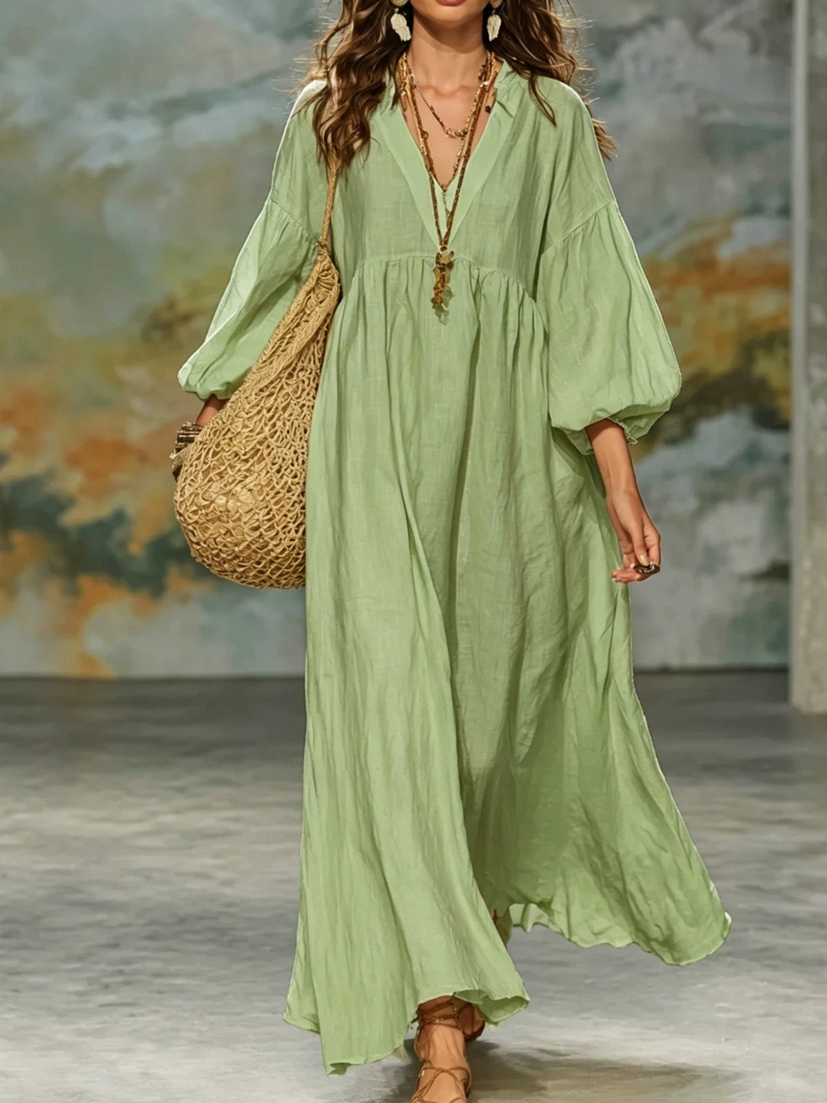 bohemian maxi dress in Black with v-neck