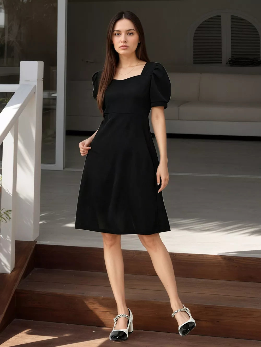 Puff Sleeve Bow Back Mini Dress in this colorway
