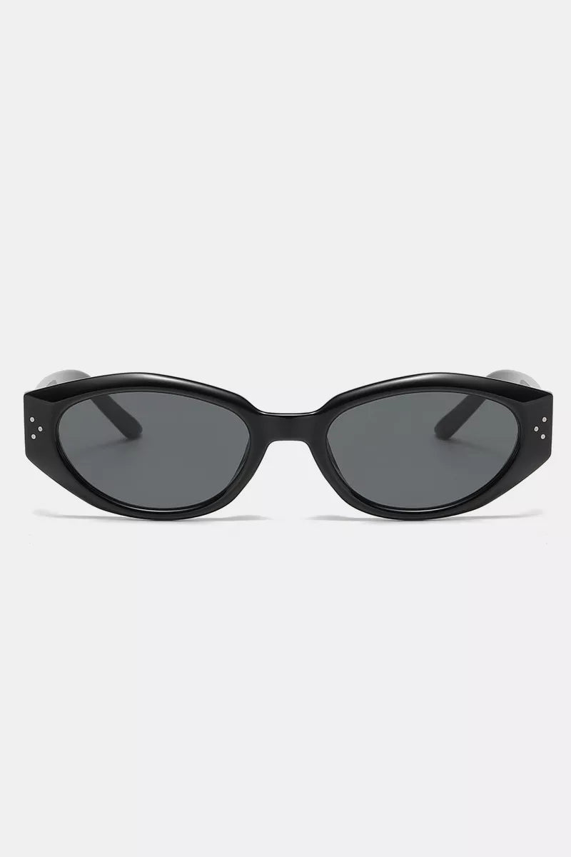 Black cat-eye sunglasses with metallic stud accents